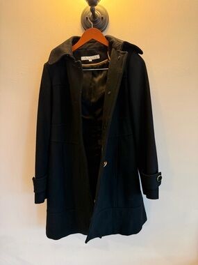 Kenneth Cole New York Black Wool Blend Hooded Coat Womens Size 6 RN54163